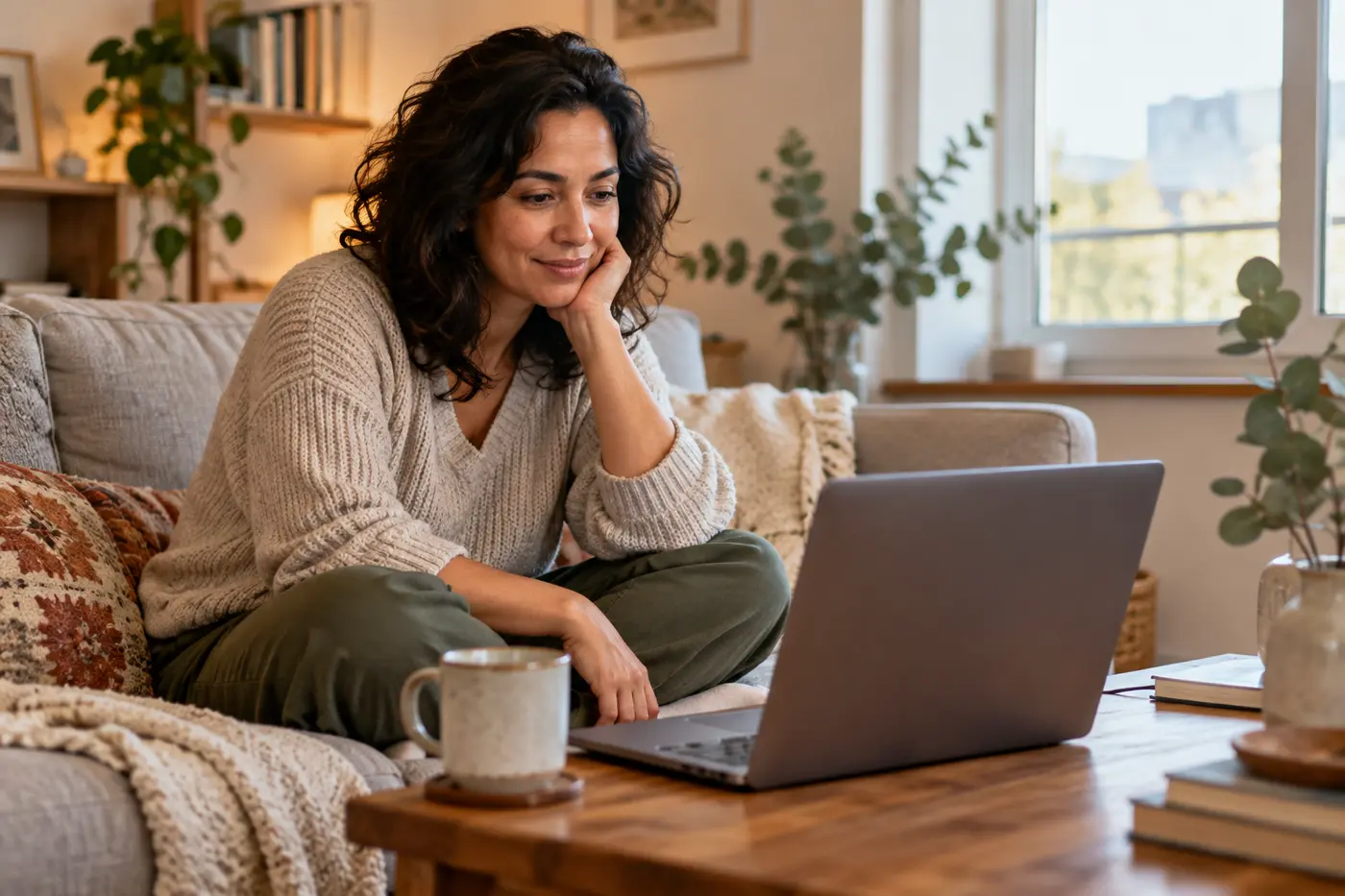 Person joining a private online conversation from home